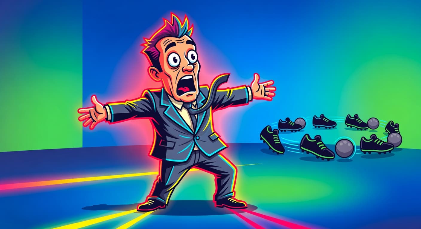 BBC Football Page: Eternal Loop of Booted Banality — Sports satirical illustration · SPICY tier · Roast Station editorial