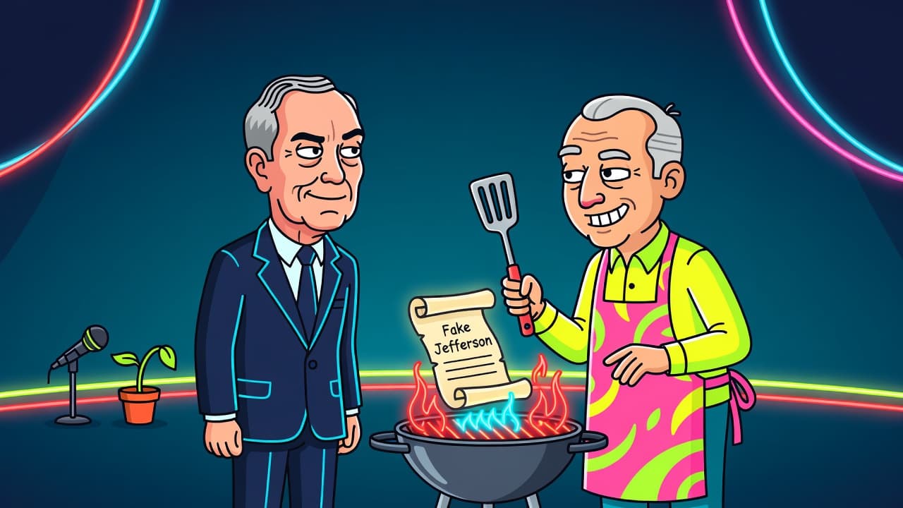 Bloomberg Lets Rubenstein Grill Fake Jefferson on Legacy — Culture satirical illustration by Roast Station