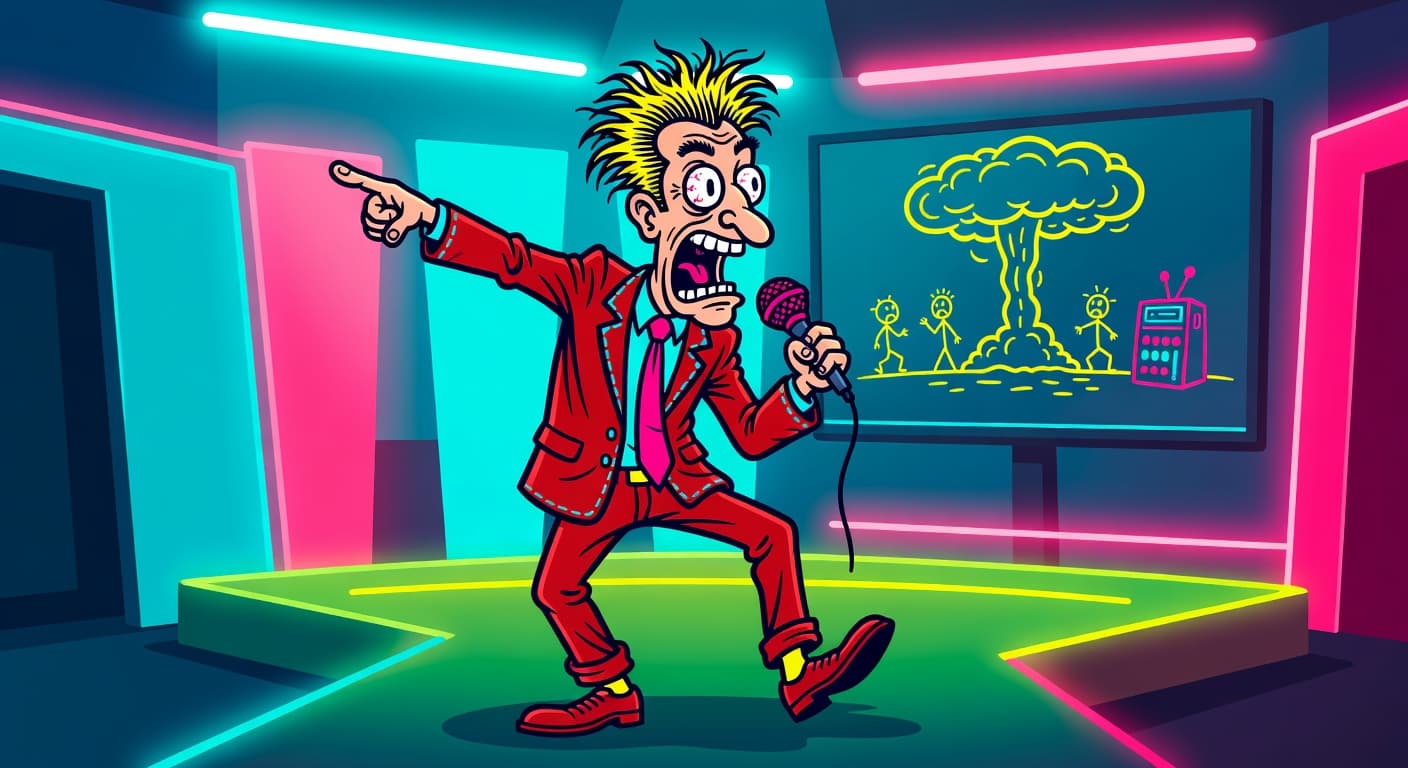 CNN Trending: Doomsday Karaoke Night? — Celebrities satirical illustration · SPICY tier · Roast Station editorial