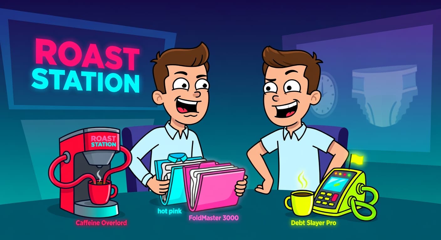 Gadgets That Make Your Adulting Feel Like a Win — Tech satirical illustration · MEDIUM tier · Roast Station editorial