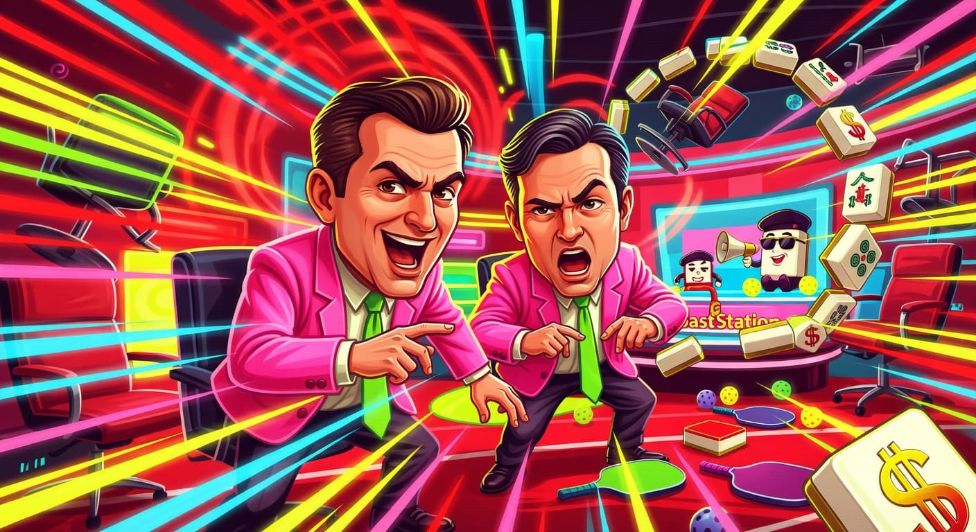 Hollywood Ditches Pickleball for $20K Mahjong Tiles — Entertainment satirical illustration · SPICY tier · Roast Station editorial