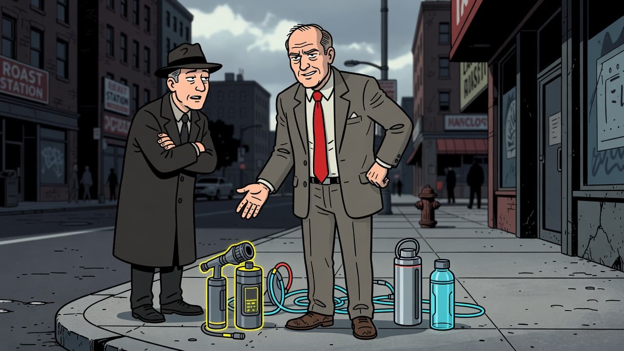 Optimizer Claims Hydration Is Simple, Then Hypes the Gizmos Anyway — Culture satirical illustration by Roast Station