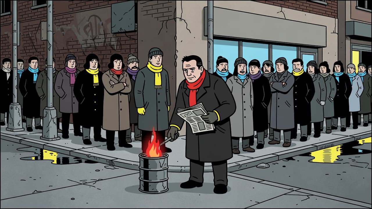 Russia's Gas Lines Torch the 'Totally Normal' Wartime Story — World satirical illustration by Roast Station