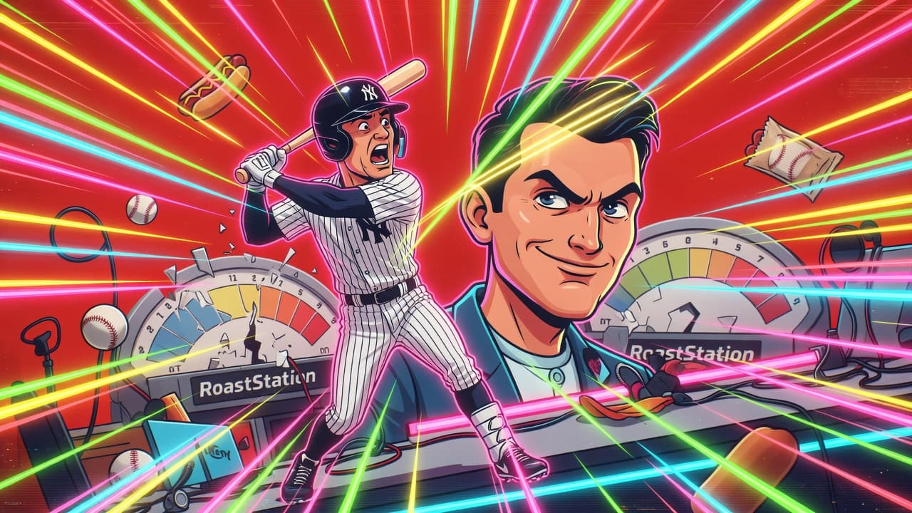 Yankees Ego Meter Breaks While Whiffing Into AL History — Sports satirical illustration · SPICY tier · Roast Station editorial