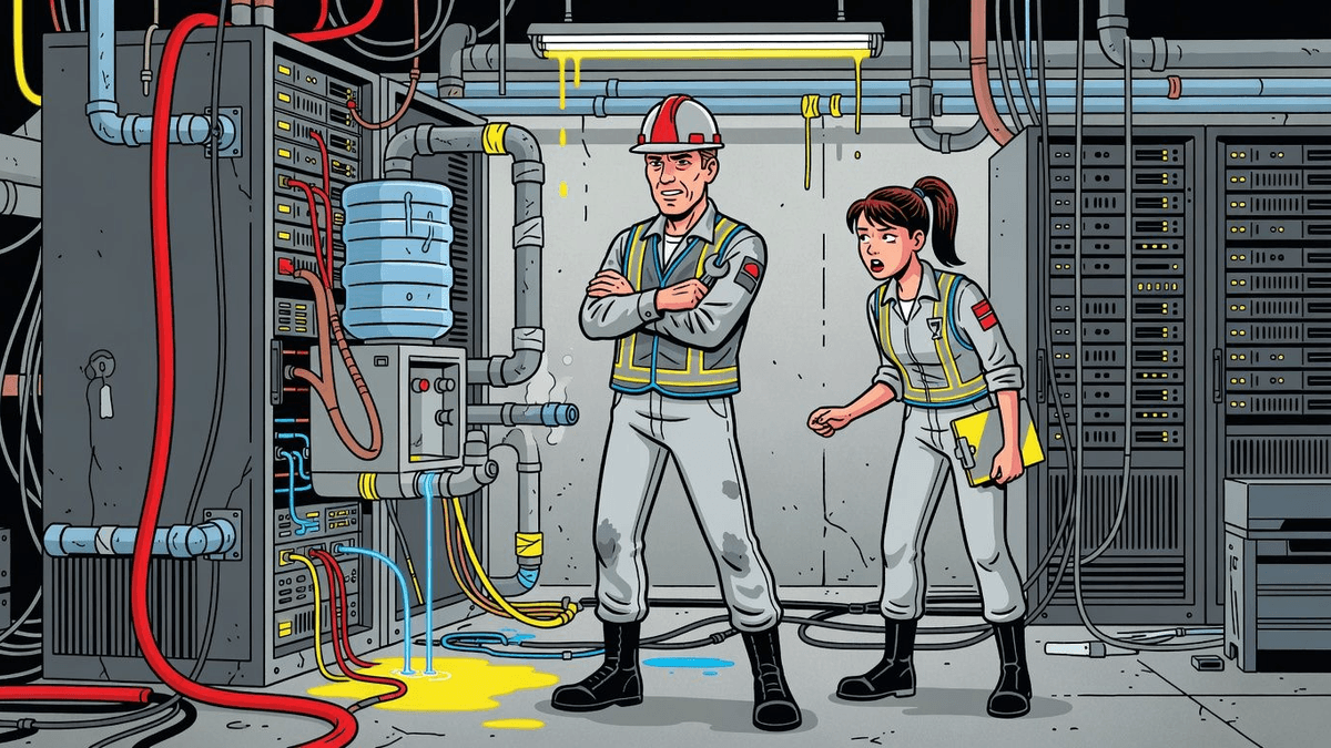 Absurdity Audit: Hyperscalers Finally Tackle Their Water Mess — Tech satirical illustration · SPICY tier · Roast Station editorial
