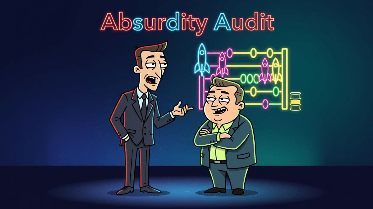 Absurdity Audit: Markets Bank on SpaceX and Iran Optimism — Finance satirical illustration · MEDIUM tier · Roast Station editorial