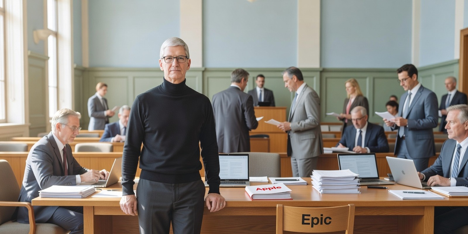 Apple Asked the Court to Make Epic Settle — Tech satirical illustration by Roast Station