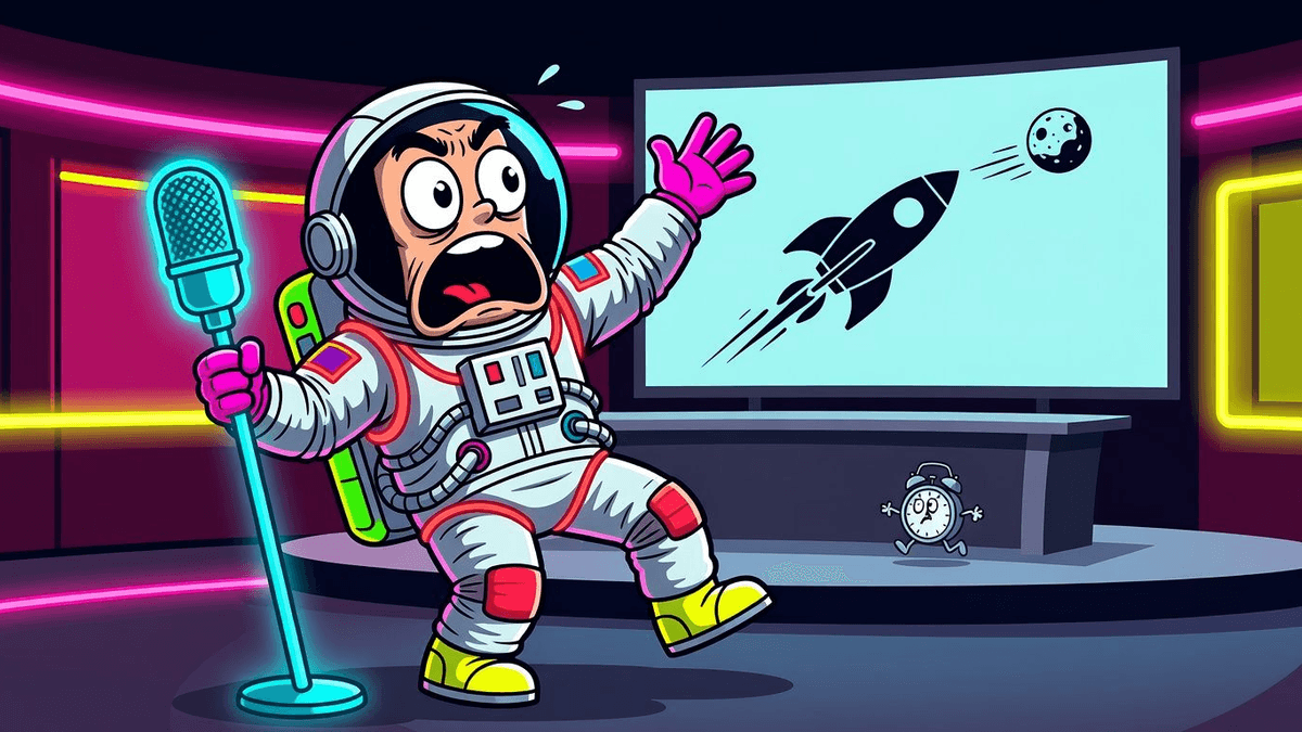 Artemis II: Moon Flyby, 52 Years Late — Tech satirical illustration by Roast Station