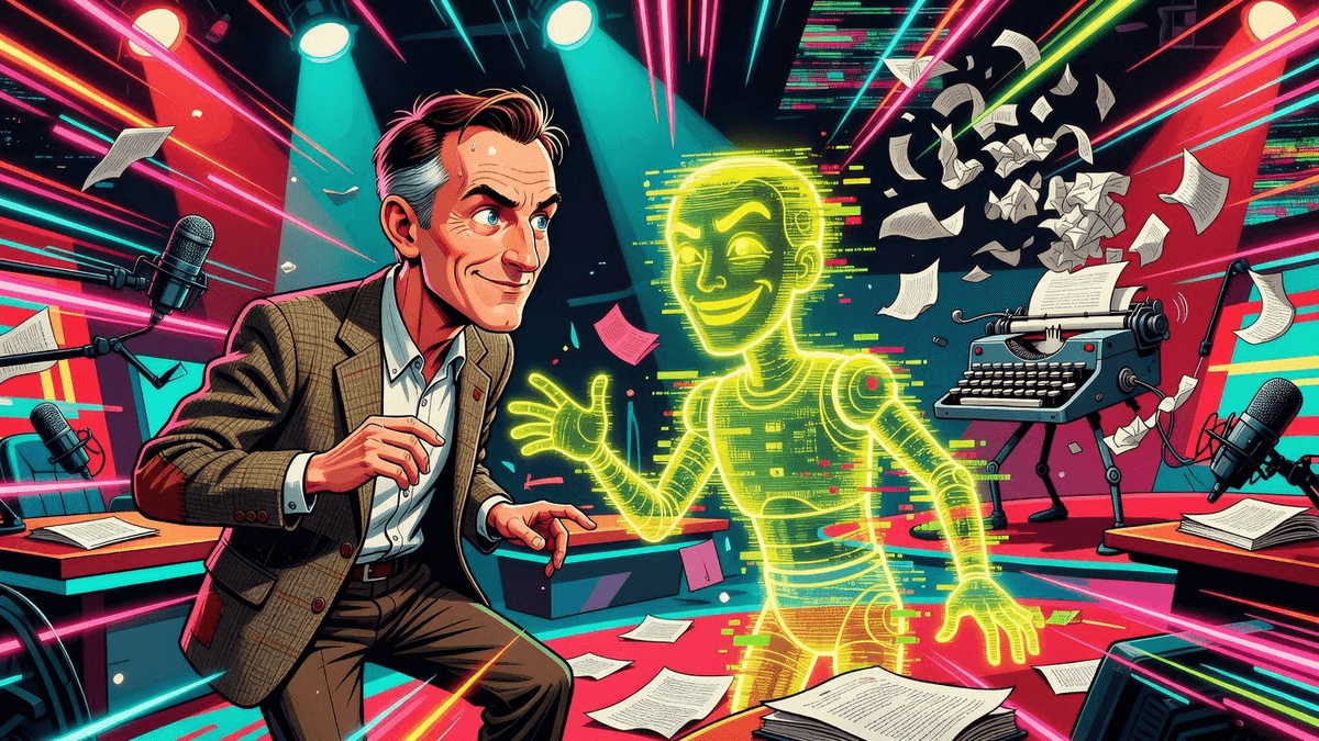 Author Defends AI After It Faked Quotes in His Book — Tech satirical illustration by Roast Station