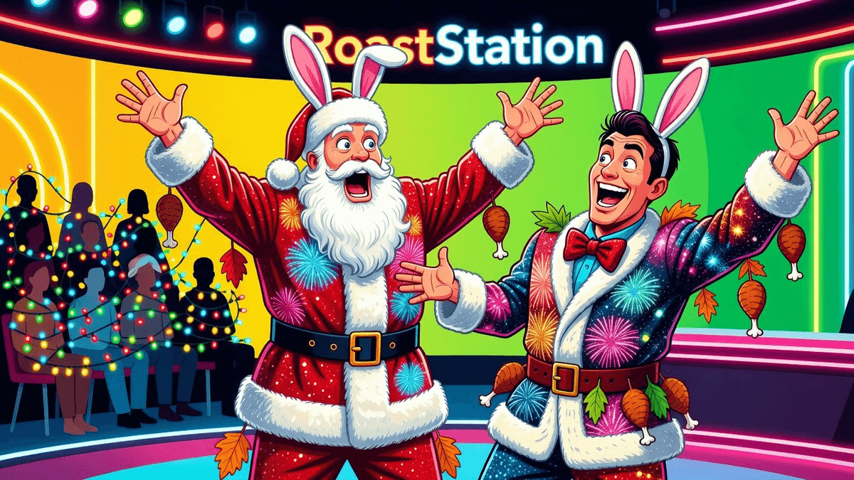 Celebs Cram Four Holidays into One Outfit — Tech satirical illustration by Roast Station