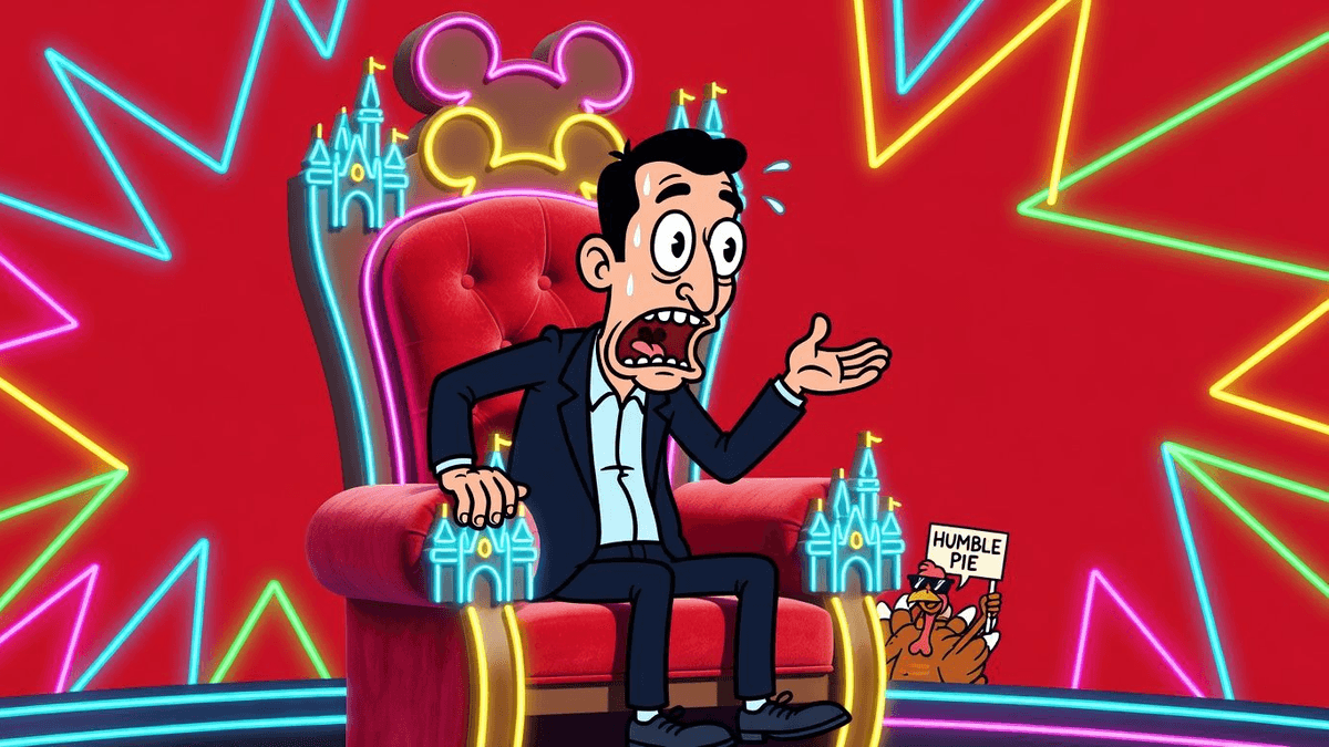 Josh D'Amaro 'Humbled' Into Disney Throne — Entertainment satirical illustration by Roast Station