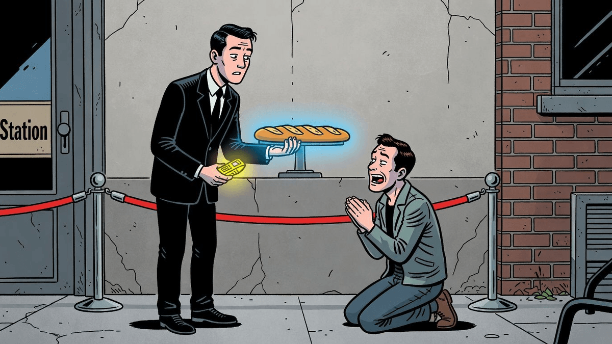 Ego Meter Spikes as Stars Worship a Damn Baguette — Celebrities satirical illustration by Roast Station