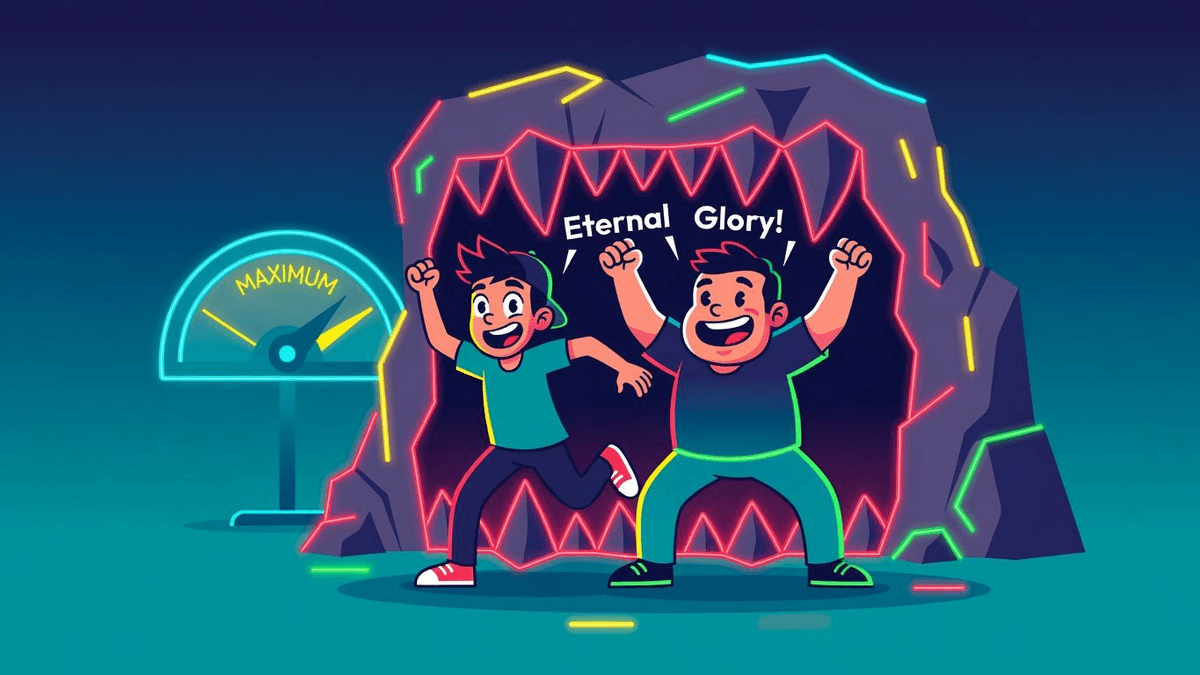 Ego Meter: University Squad Dives into Maldives Cave for Eternal Glory — World satirical illustration by Roast Station