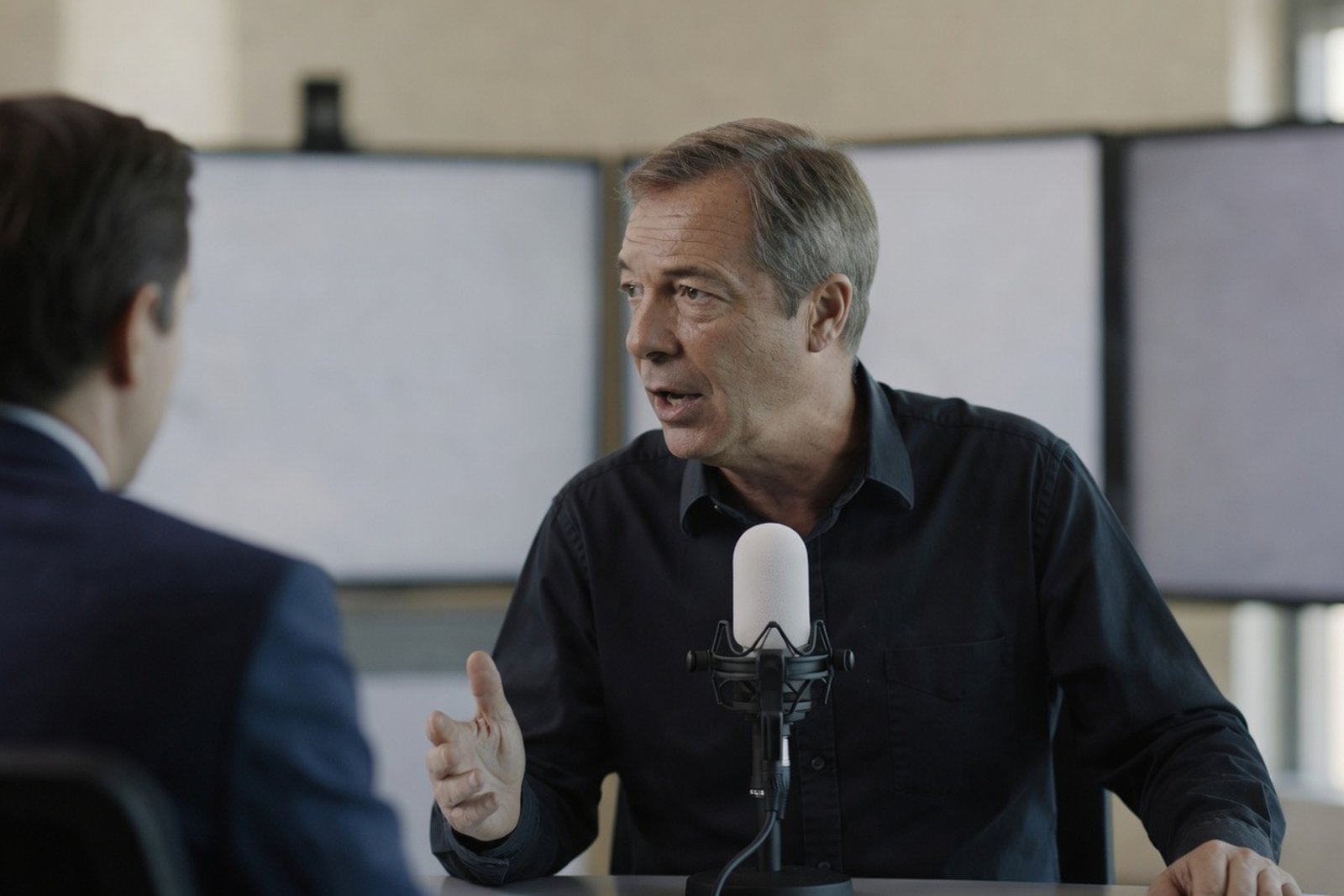 Farage Wasn't Listening on the BBC — Politics satirical illustration · SPICY tier · Roast Station editorial