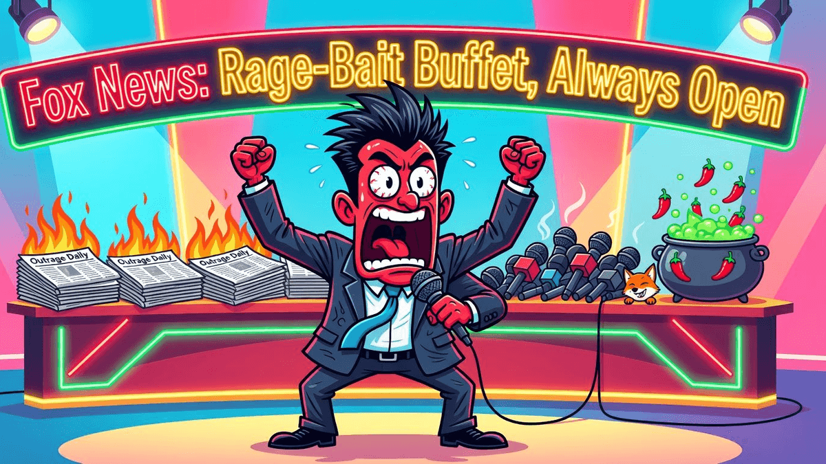 Fox News: Rage-Bait Buffet, Always Open — Culture satirical illustration by Roast Station