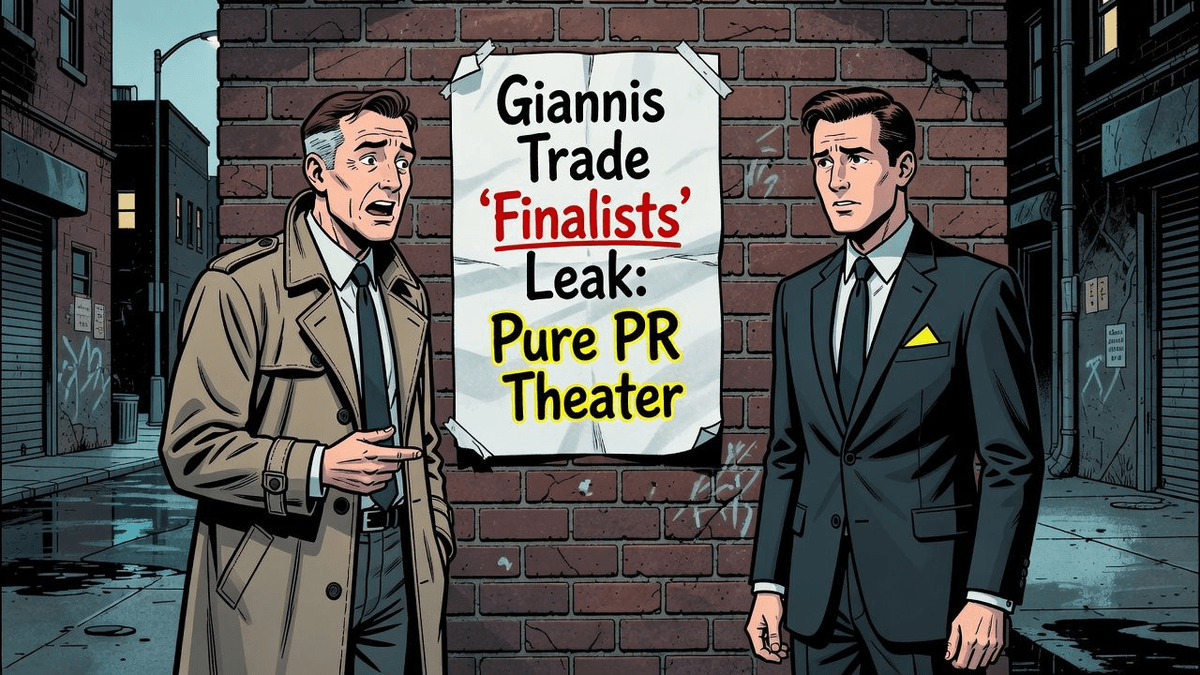 Giannis Trade 'Finalists' Leak: Pure PR Theater — Sports satirical illustration by Roast Station