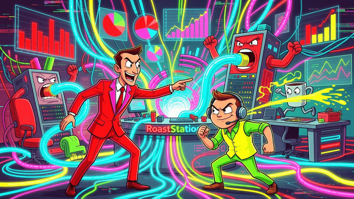 Google's AI Buildout Just Slurped 37% More Electricity — Tech satirical illustration by Roast Station