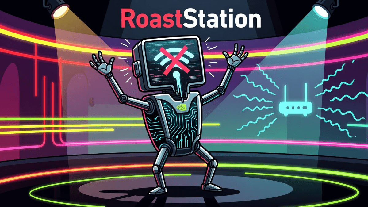 NVIDIA Unveils 'Agentic AI' That Still Can't Fix Your WiFi — Tech satirical illustration by Roast Station