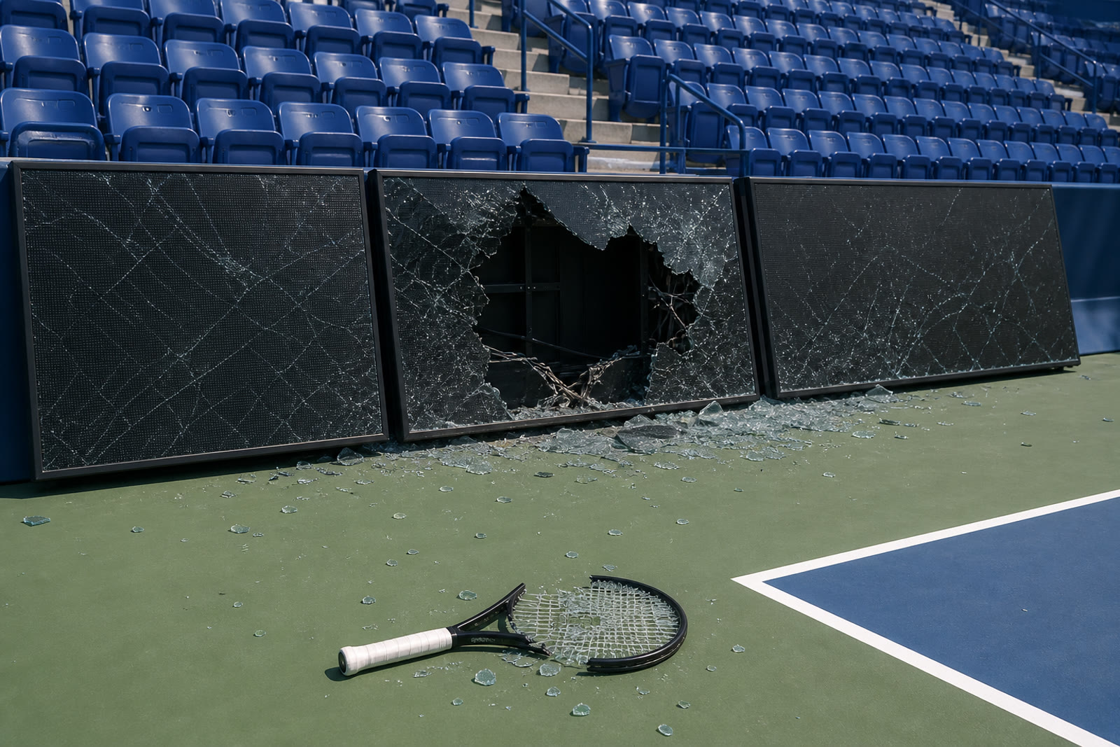 Medvedev Smashed LED Boards at the Cincinnati Open — Sports satirical illustration by Roast Station