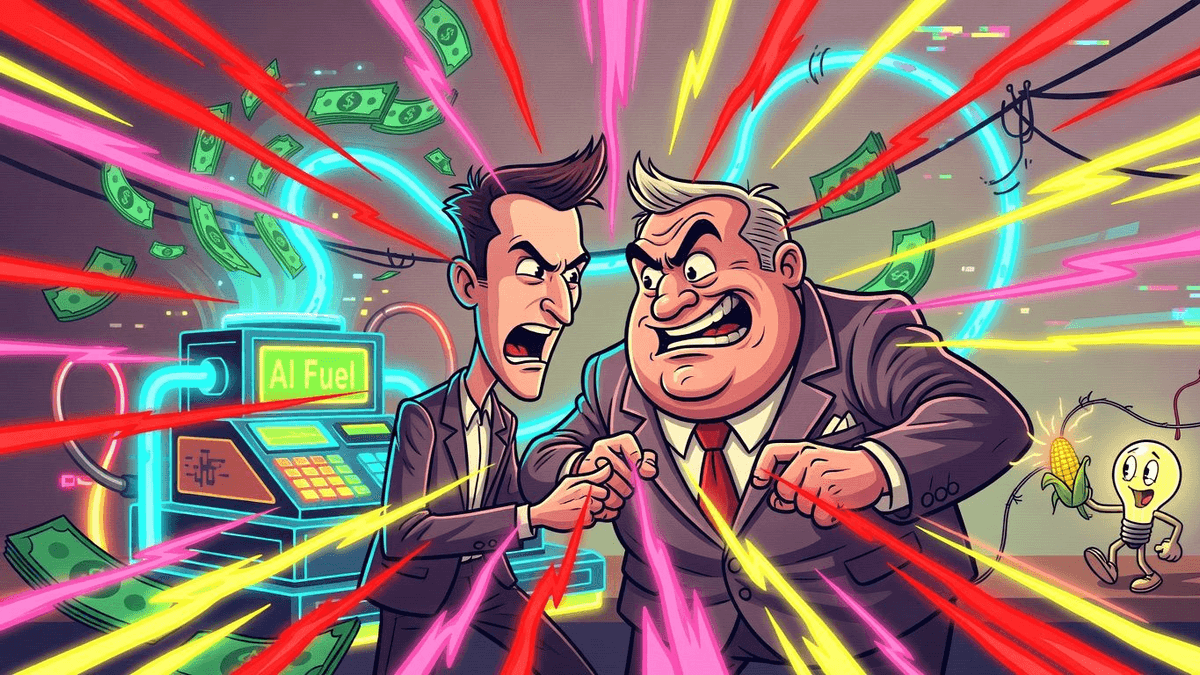 NextEra's Dominion Grab Turns Rising Bills Into AI Fuel — Finance satirical illustration by Roast Station