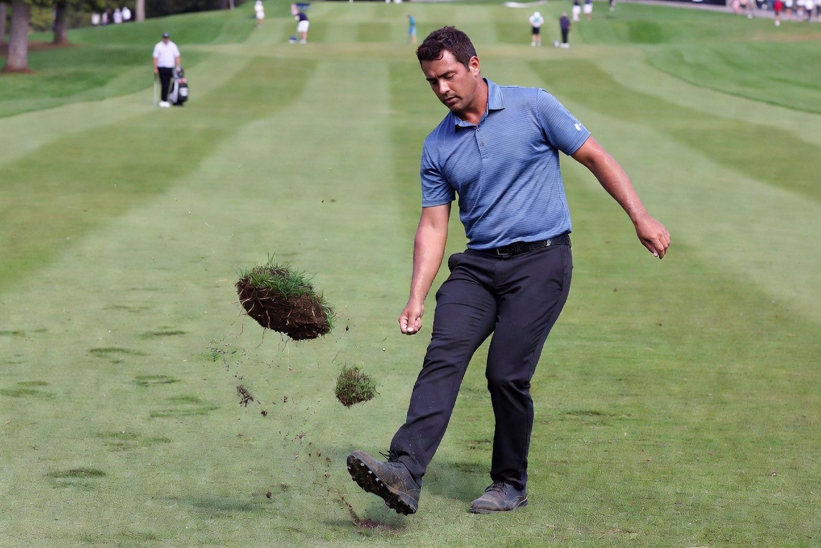 Norris Kicked a Replaced Divot off the 5th at Trump International — Sports satirical illustration · SPICY tier · Roast Station editorial