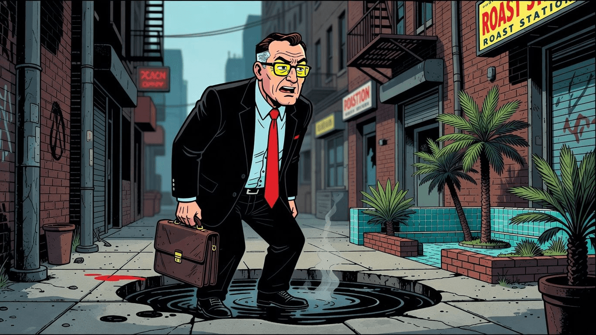 PR Spins Oil Tar Pit on Protected Persian Sanctuary — World satirical illustration by Roast Station