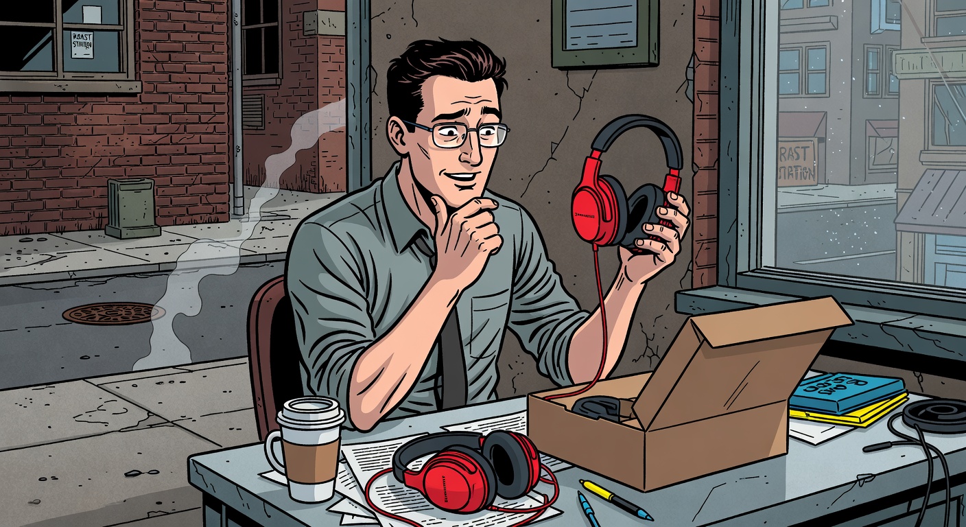 Sennheiser's Momentum 5 Audit: Basically the Same Damn Headphones — Tech satirical illustration · SPICY tier · Roast Station editorial