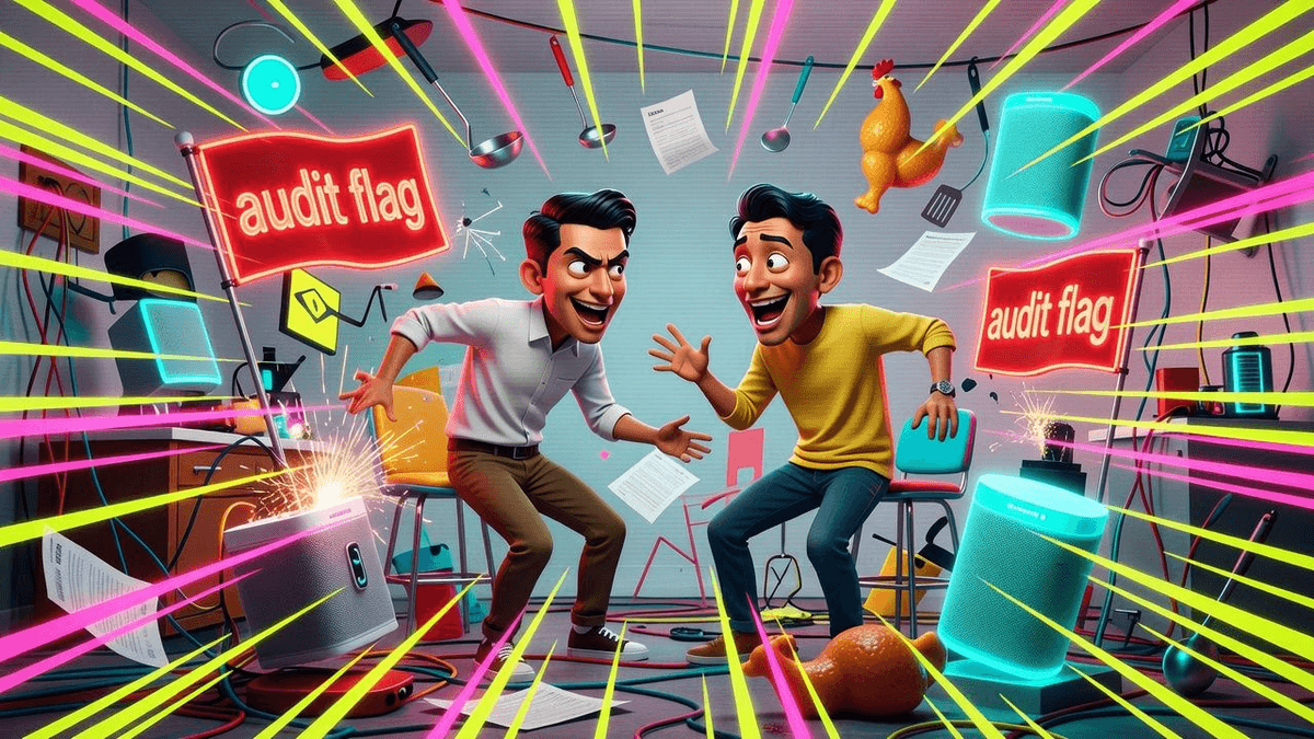 Sonos Play Speaker Audit Flags Portable Kitchen Scam — Tech satirical illustration by Roast Station