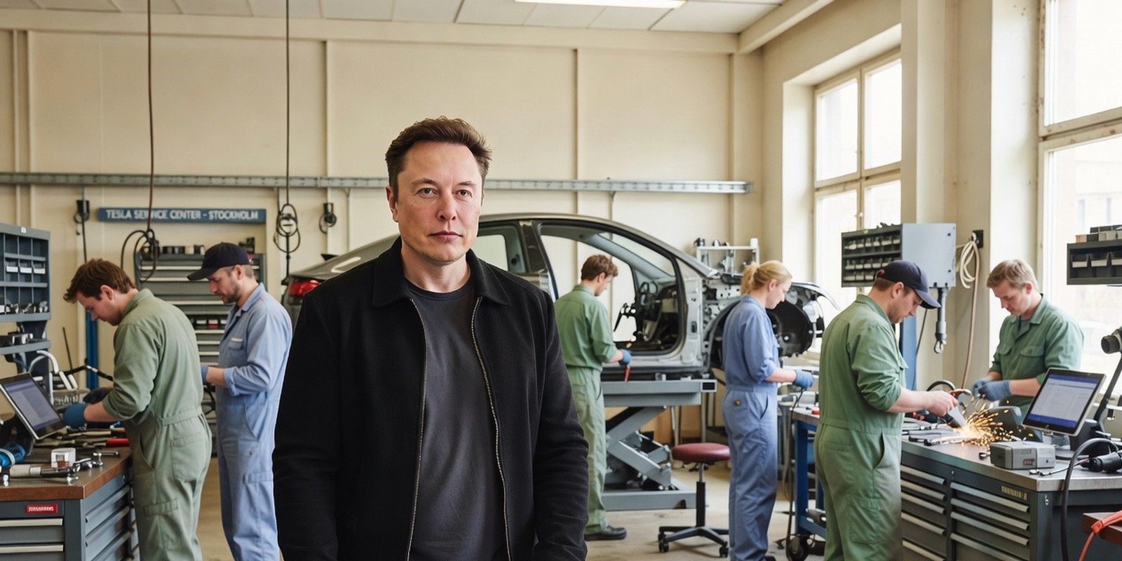 Tesla Bought Out the Swedish Strike Instead of Signing — World satirical illustration by Roast Station