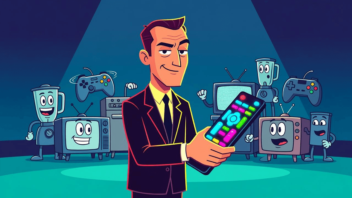 The Universal Remote's Impossible Control Fantasy — Tech satirical illustration by Roast Station