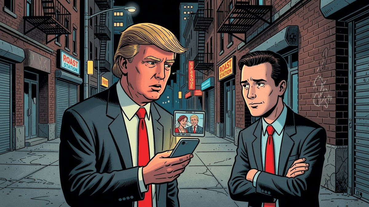 Trump Jr Posts 'Intimate' Wedding Video No One Asked For — Celebrities satirical illustration · SPICY tier · Roast Station editorial