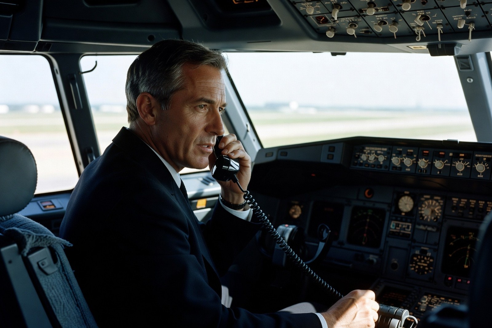 A United Pilot Left the Mic Open into Dulles — World satirical illustration · SPICY tier · Roast Station editorial