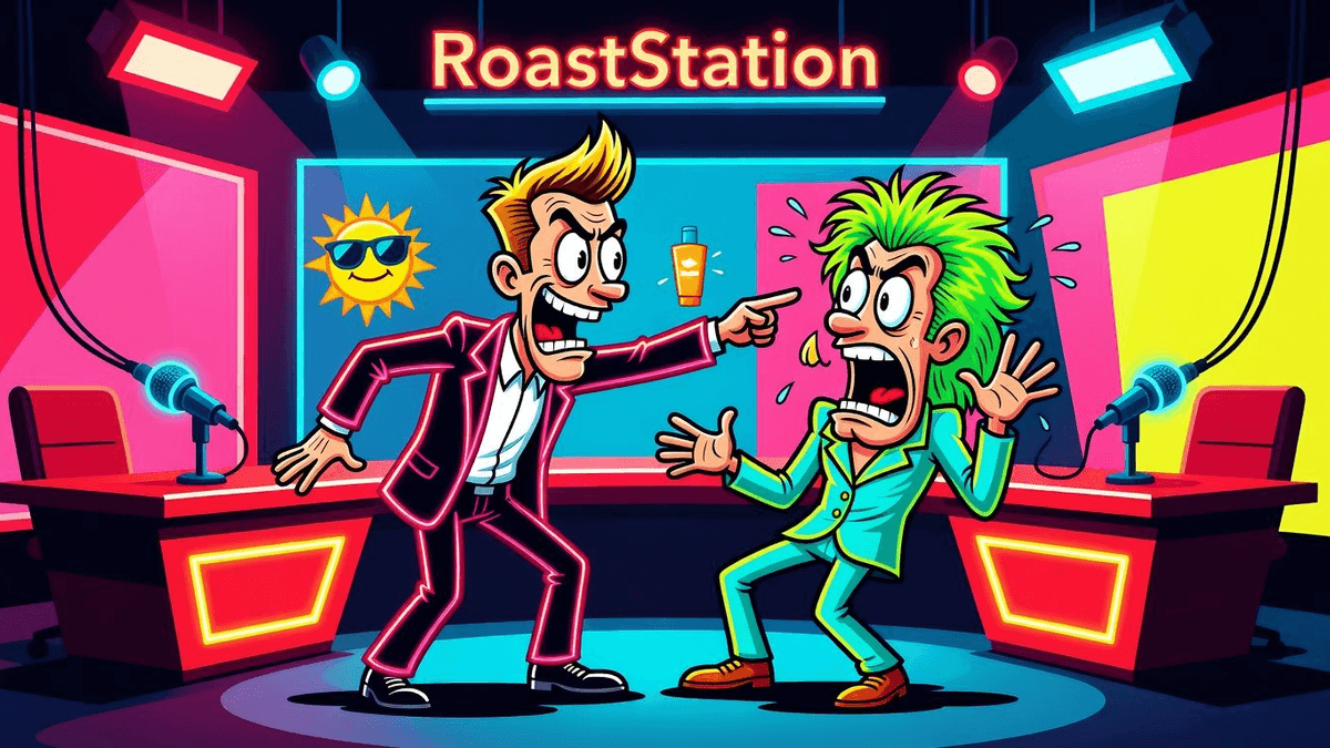 USA TODAY Celebs: Gossip So Hot It Needs Sunscreen — Celebrities satirical illustration · MEDIUM tier · Roast Station editorial