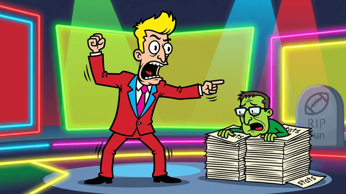 USA TODAY Sports: Where Stats Bury the Fun — Sports satirical illustration by Roast Station